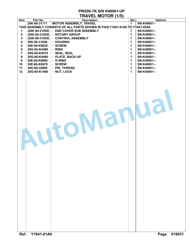 Komatsu PW200-7K Hydraulic Excavator Parts Manual SAA6D1AU 5 Komatsu PW200-7K Hydraulic Excavator Parts Manual SAA6D1AU-5