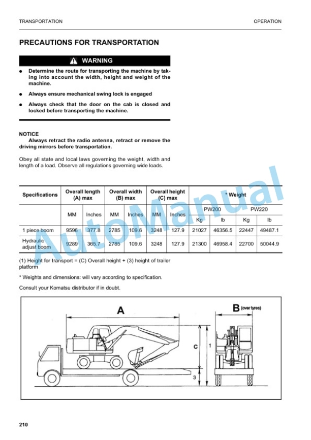 Komatsu PW200-7KA, PW220-7KA Wheel Excavator Operation and Maintenance Manual UEAM002500 4 Komatsu PW200-7KA, PW220-7KA Wheel Excavator Operation and Maintenance Manual UEAM002500 - Image 4