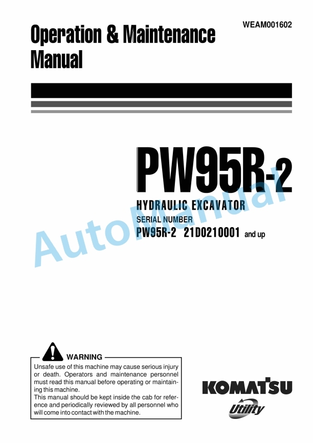 Komatsu PW95R-2 Hydraulic Excavator Operation and Maintenance Manual WEAM001602