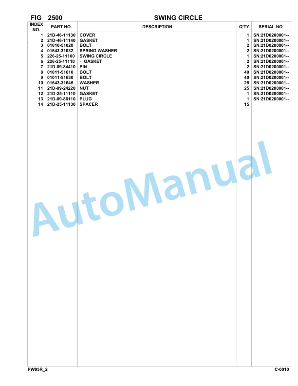 Komatsu PW95R-2 Hydraulic Excavator Parts Manual 21D0200001-up 2 Komatsu PW95R-2 Hydraulic Excavator Parts Manual 21D0200001-up-2