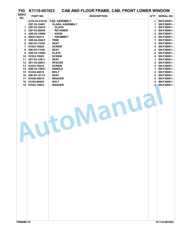 Komatsu PW98MR-11E0 Hydraulic Excavator Parts Manual F30001-UP 3 Komatsu PW98MR-11E0 Hydraulic Excavator Parts Manual F30001-UP-3