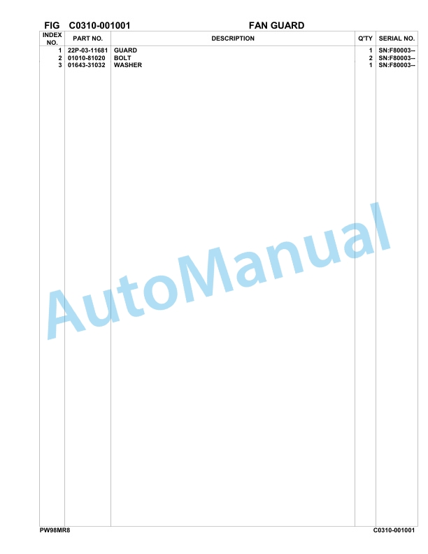 Komatsu PW98MR-8 Hydraulic Excavator Parts Manual F80003-UP 2 Komatsu PW98MR-8 Hydraulic Excavator Parts Manual F80003-UP-2
