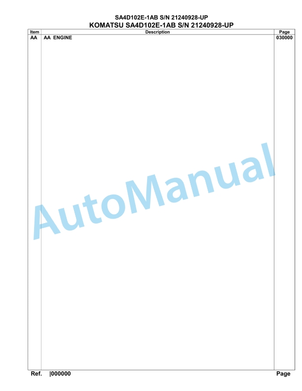 Komatsu SA4D102E-1AB Engine Parts Manual