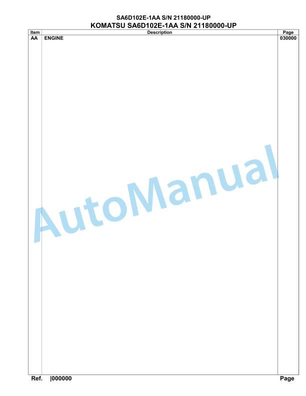 Komatsu SA6D102E-1AA Engine Parts Manual