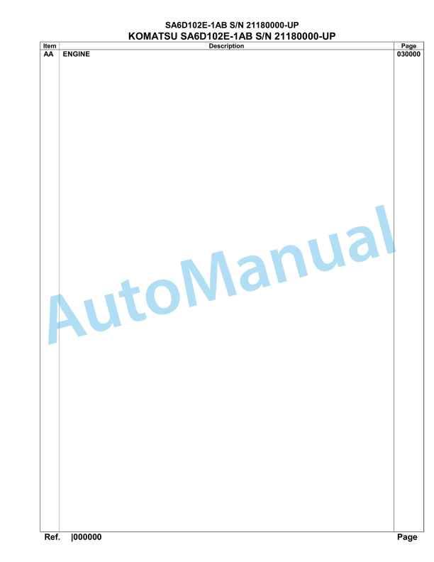 Komatsu SA6D102E-1AB Engine Parts Manual