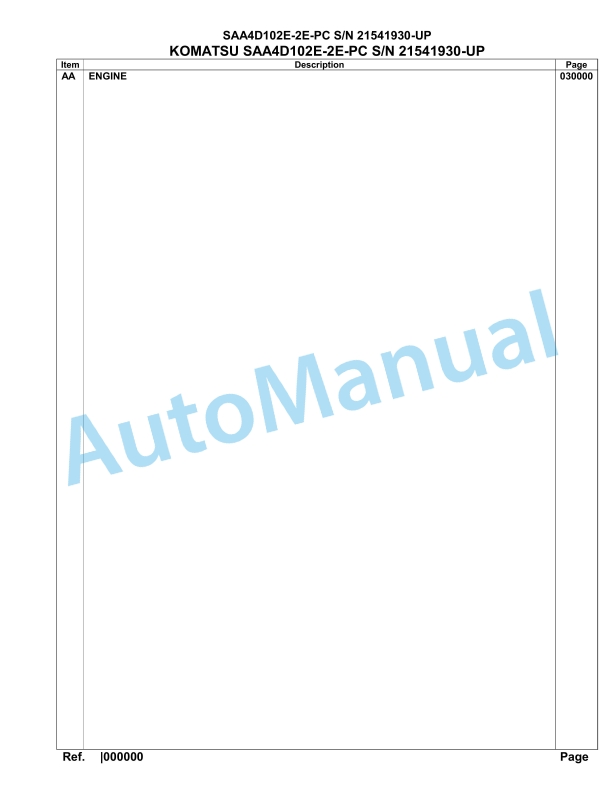 Komatsu SAA4D102E-2E-PC Engine Parts Manual