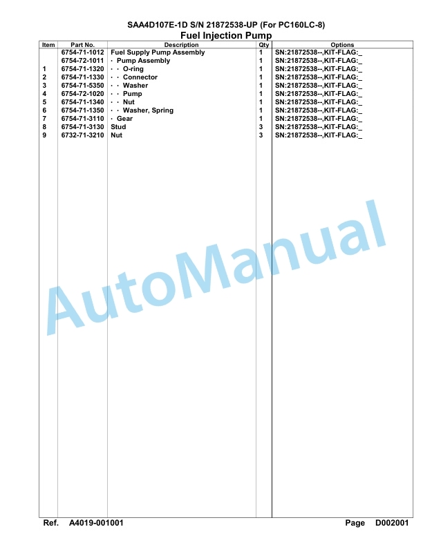 Komatsu SAA4D107E-1D Engine Parts Manual 21872538 Up For 160LC-8-4