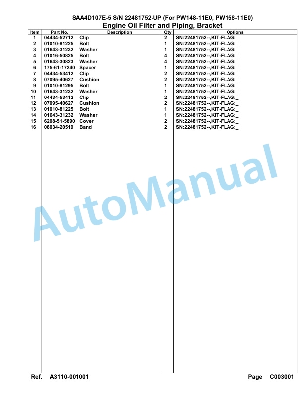 Komatsu SAA4D107E-5 Engine Parts Manual 22481752 Up For PW148 158-11E0 4 Komatsu SAA4D107E-5 Engine Parts Manual 22481752 Up For PW148 158-11E0-4