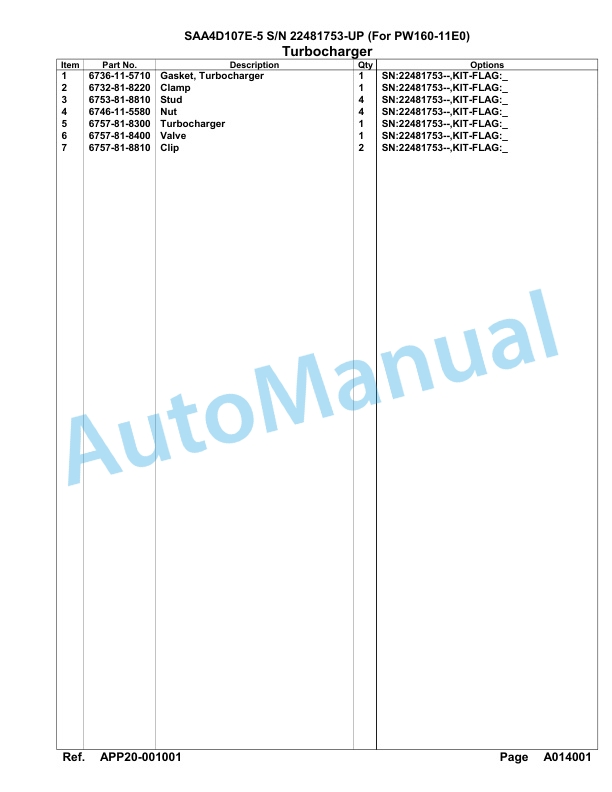 Komatsu SAA4D107E-5 Engine Parts Manual 22481753 Up For PW160-11E0 2 Komatsu SAA4D107E-5 Engine Parts Manual 22481753 Up For PW160-11E0-2