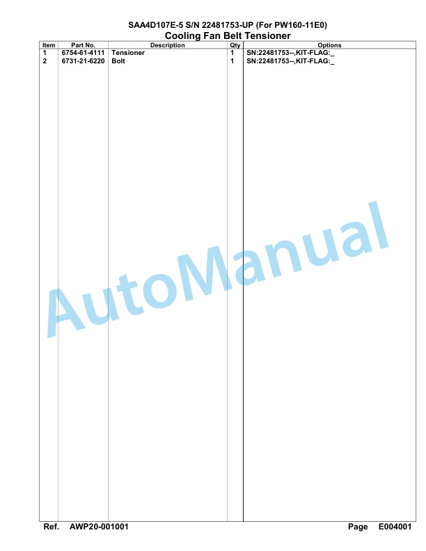 Komatsu SAA4D107E-5 Engine Parts Manual 22481753 Up For PW160-11E0 5 Komatsu SAA4D107E-5 Engine Parts Manual 22481753 Up For PW160-11E0-5