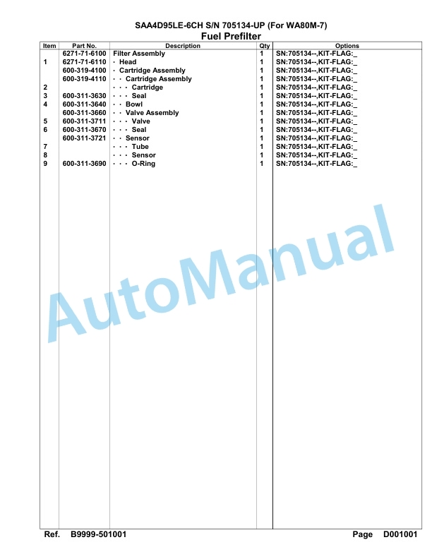 Komatsu SAA4D95LE-6CH Engine Parts Manual 705134 Up Foe WA80M-7-4