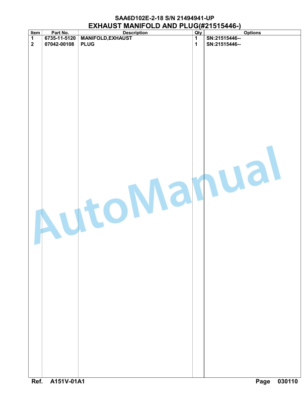 Komatsu SAA6D102E-2-18 Engine Parts Manual 2 Komatsu SAA6D102E-2-18 Engine Parts Manual-2