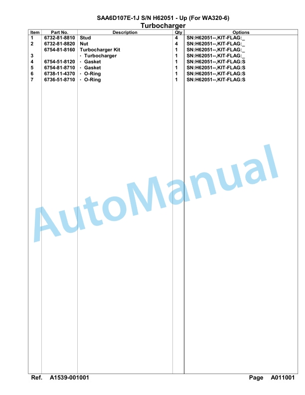 Komatsu SAA6D107E-1J Engine Parts Manual H62051 - Up (For WA320-6) 2 Komatsu SAA6D107E-1J Engine Parts Manual H62051 - Up (For WA320-6)-2