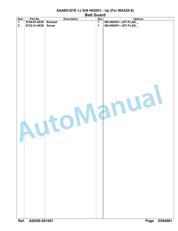 Komatsu SAA6D107E-1J Engine Parts Manual H62051 - Up (For WA320-6) 5 Komatsu SAA6D107E-1J Engine Parts Manual H62051 - Up (For WA320-6)-5