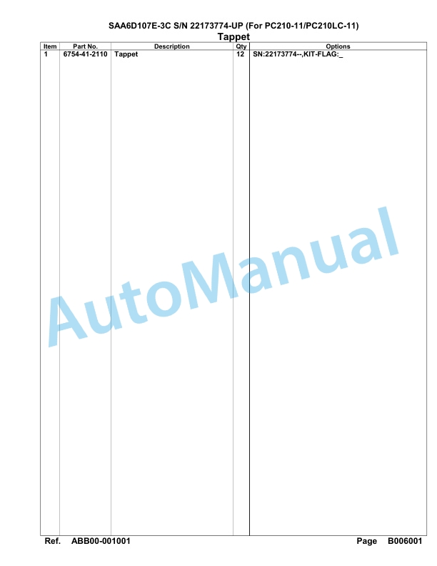 Komatsu SAA6D107E-3C Parts Manual 22173774 Up For PC210 210LC-11 3 Komatsu SAA6D107E-3C Parts Manual 22173774 Up For PC210 210LC-11-3