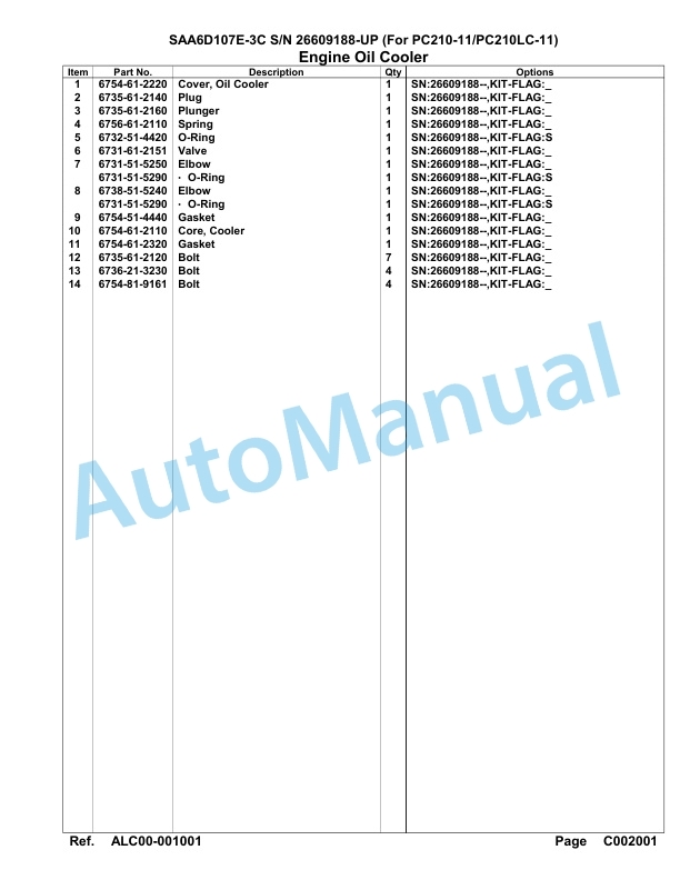 Komatsu SAA6D107E-3C Parts Manual 26609188 Up For PC210 210LC-11 4 Komatsu SAA6D107E-3C Parts Manual 26609188 Up For PC210 210LC-11-4