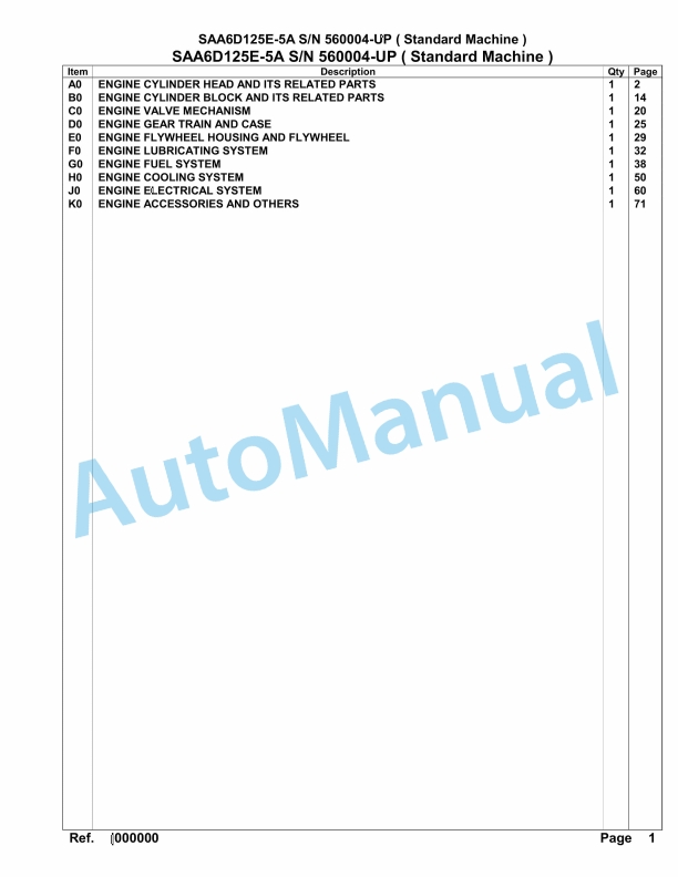 Komatsu SAA6D125E-5A Parts Manual 560004-UP 1 Komatsu SAA6D125E-5A Parts Manual 560004-UP