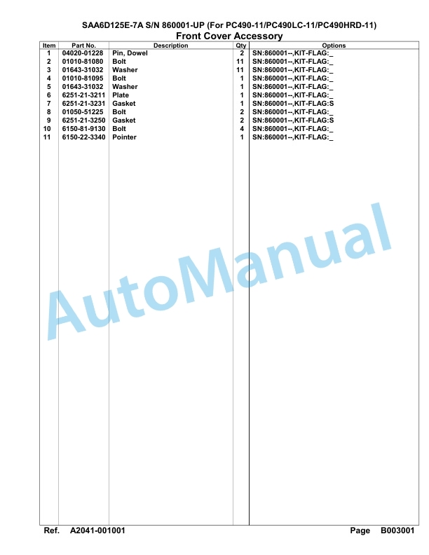 Komatsu SAA6D125E-7A Parts Manual 860001-UP 3 Komatsu SAA6D125E-7A Parts Manual 860001-UP-3