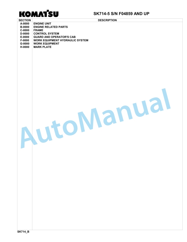 Komatsu SK714-5 Skid Loader Parts Manual F04859-up 1 Komatsu SK714-5 Skid Loader Parts Manual F04859-up