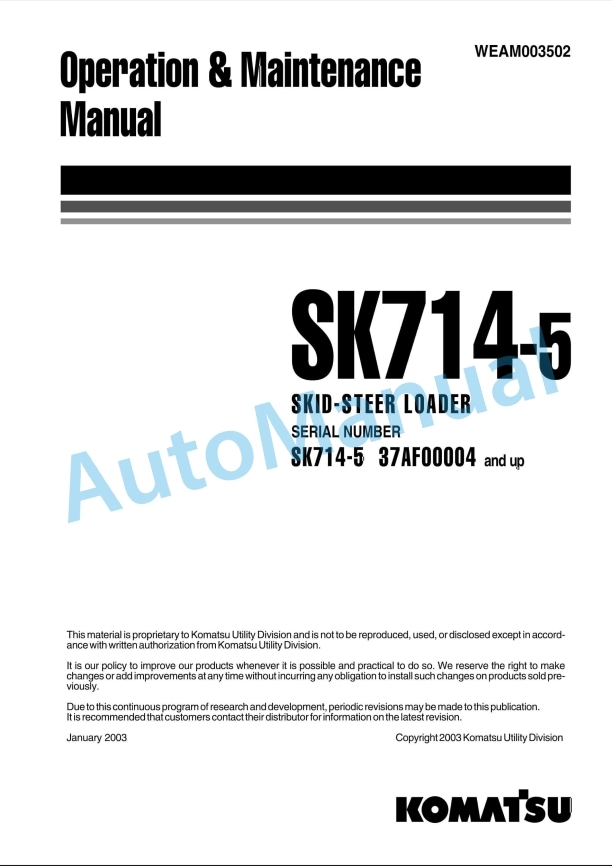 Komatsu SK714-5 Skid Steer Loader Operation and Maintenance Manual WEAM003502