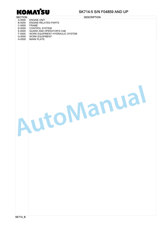 Komatsu SK714-5 Skid Steer Loader Parts Manual F04895 1 Komatsu SK714-5 Skid Steer Loader Parts Manual F04895