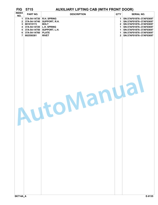 Komatsu SK714-5 USA Skid Loader Parts Manual 37AF01876-Up 3 Komatsu SK714-5 USA Skid Loader Parts Manual 37AF01876-Up-3