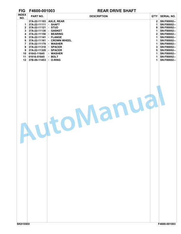 Komatsu SK815-5E0 Skid Loader Parts Manual F80002-UP 2 Komatsu SK815-5E0 Skid Loader Parts Manual F80002-UP-2