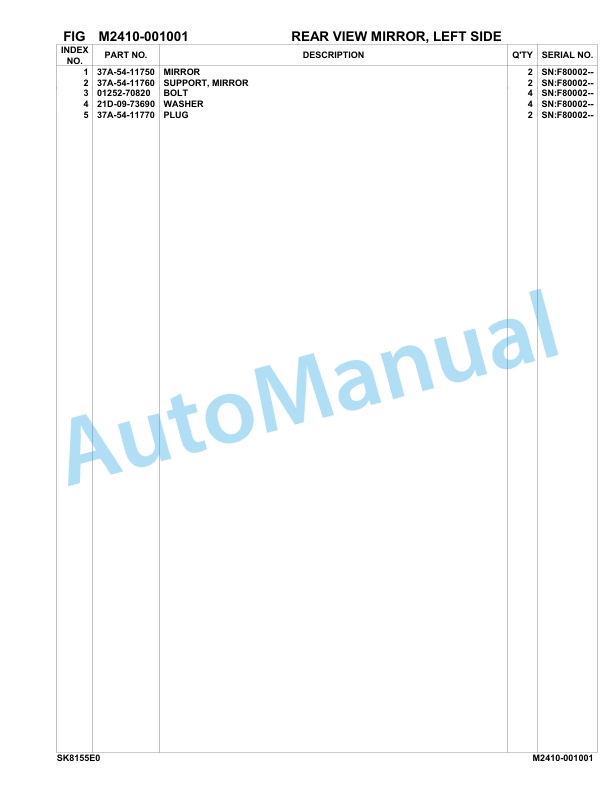 Komatsu SK815-5E0 Skid Loader Parts Manual F80002-UP 5 Komatsu SK815-5E0 Skid Loader Parts Manual F80002-UP-5