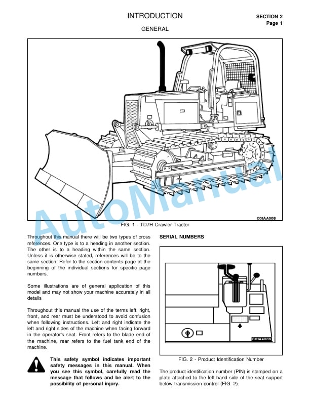 Alternative view of Komatsu TD-7H Crawler Tractor Operation and Maintenance Manual CEAM470010