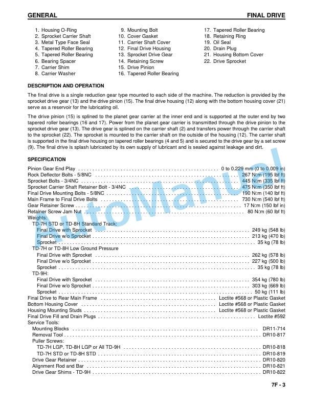 Komatsu TD-7H, TD-8H, TD-9H Crawler Tractor Shop Manual CEBM003200 4 Komatsu TD-7H, TD-8H, TD-9H Crawler Tractor Shop Manual CEBM003200 - Image 4