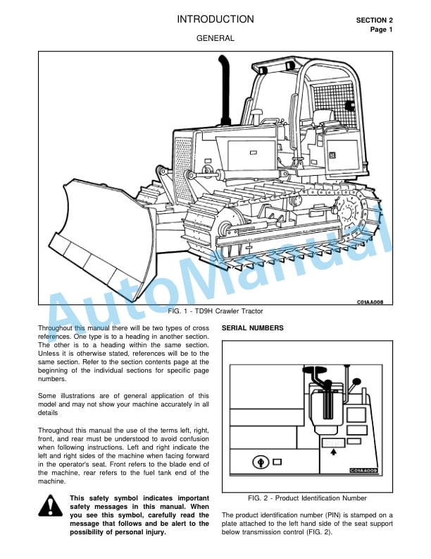 Alternative view of Komatsu TD-9H Crawler Tractor Operation and Maintenance Manual CEAM472010