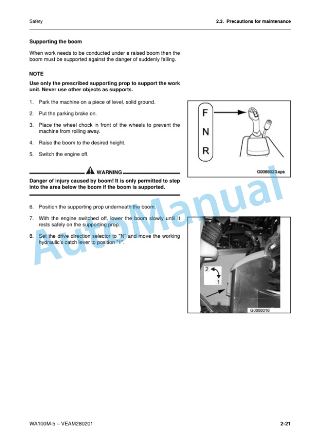 Alternative view of Komatsu WA100M-5 Wheel Loader Operation and Maintenance Manual VEAM280201