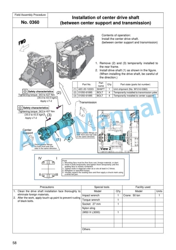 Alternative view of Komatsu WA1200-6 Wheel Loader Field Assembly Instruction GEN00208-01