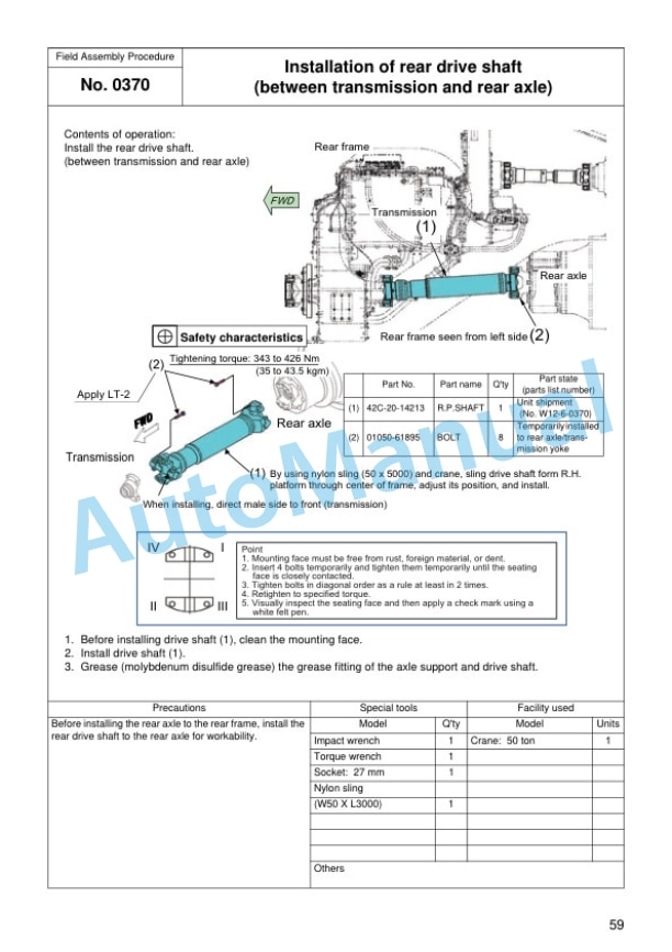 Alternative view of Komatsu WA1200-6 Wheel Loader Field Assembly Manual GEN00208-03