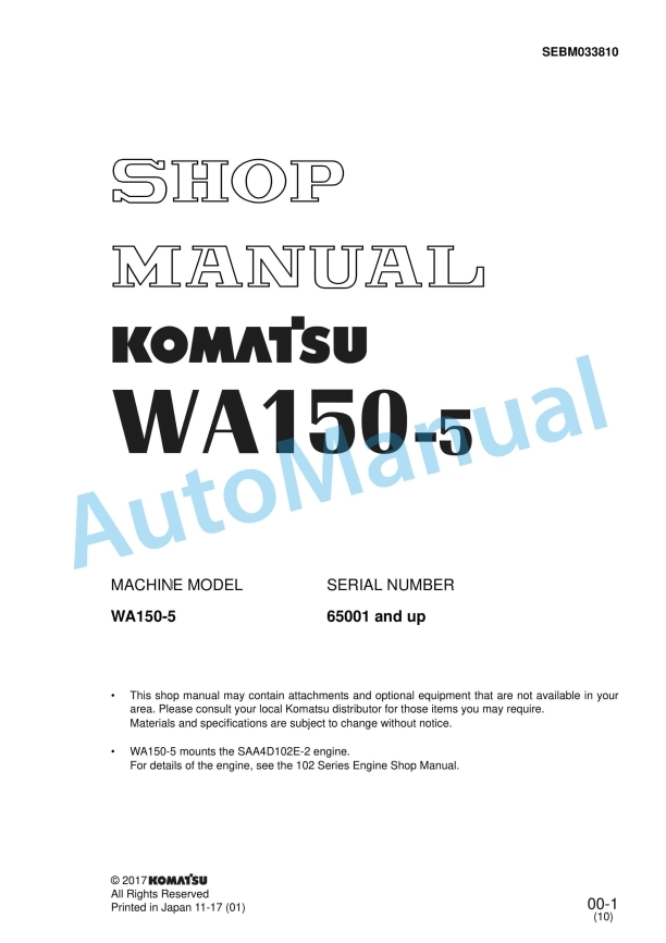 Komatsu WA150-5 Shop Manual SEBM033810