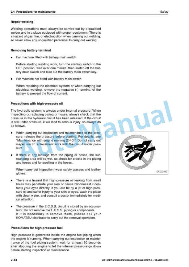 Alternative view of Komatsu WA150PZ-6, WA200PZ-6, WA250PZ-6, WA320PZ-6 Wheel Loader Operation and Maintenance Manual VEAM610200