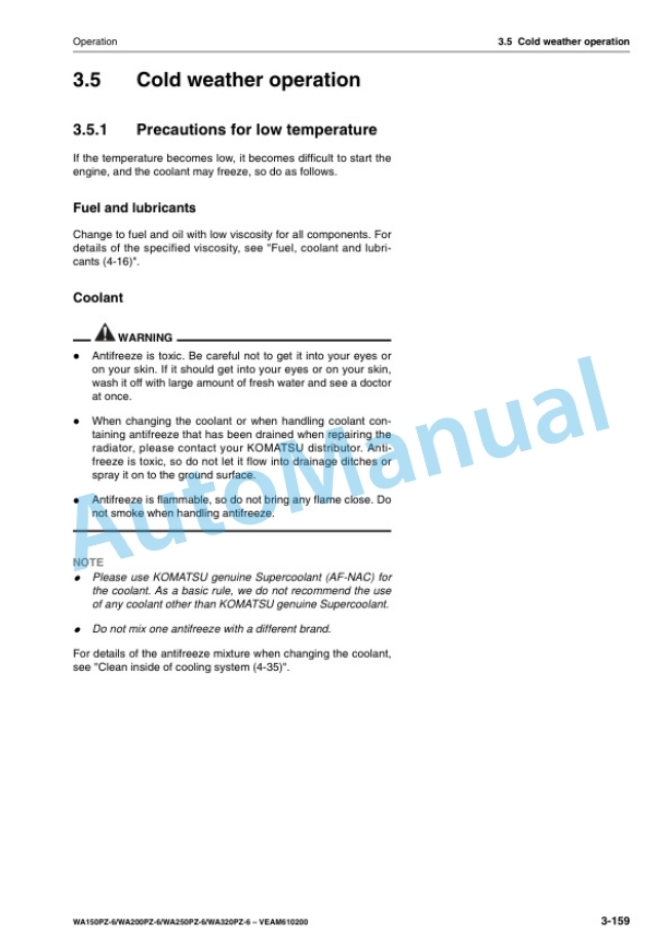 Komatsu WA150PZ-6, WA200PZ-6, WA250PZ-6, WA320PZ-6 Wheel Loader Operation and Maintenance Manual VEAM610200 4 Komatsu WA150PZ-6, WA200PZ-6, WA250PZ-6, WA320PZ-6 Wheel Loader Operation and Maintenance Manual VEAM610200 - Image 4