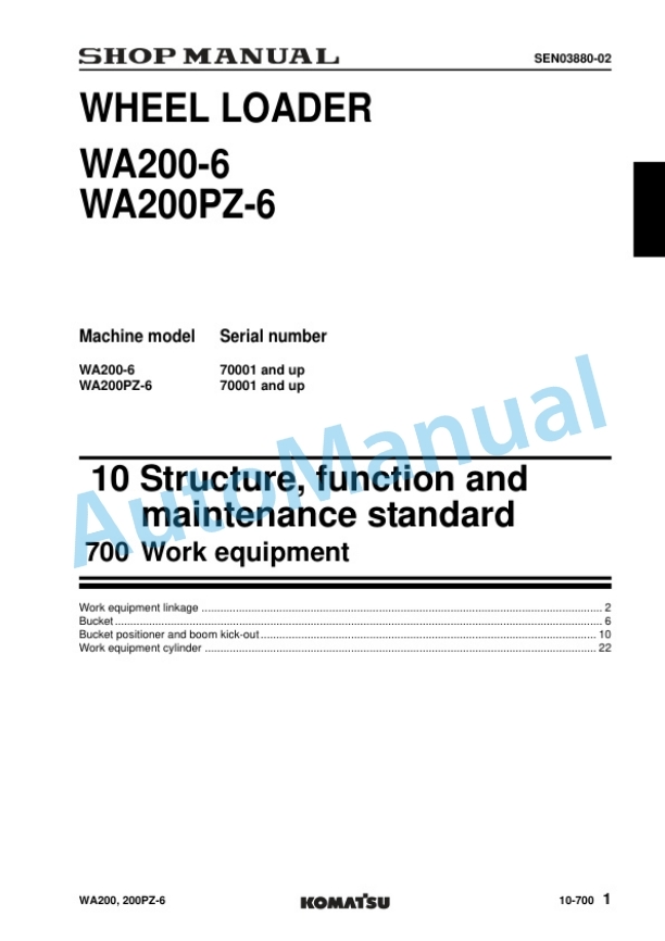 Alternative view of Komatsu WA200-6, WA200PZ-6 Wheel Loader Shop Manual SEN03862-07