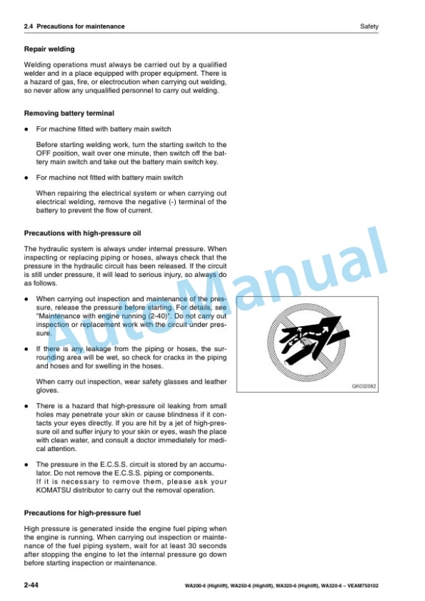 Alternative view of Komatsu WA200-6, WA250-6, WA320-6 Highlift Equipment, WA320-6 Wheel Loader Operation and Maintenance Manual VEAM750102