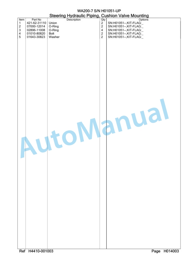Komatsu WA200-7 Wheel Loader Parts Manual WA00004H 5 Komatsu WA200-7 Wheel Loader Parts Manual WA00004H-5