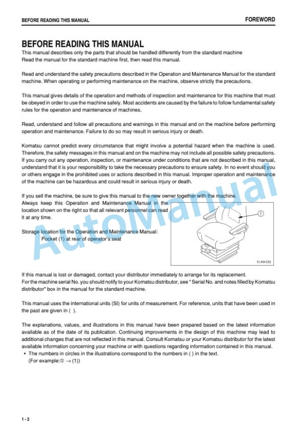 Alternative view of Komatsu WA200PZ-6, WA250PZ-6, WA320PZ-6, WA380-6, WA430-6, WA470-6, WA480-6, WA500-6 Wheel Loader Operation and Maintenance Manual TEN00535-00