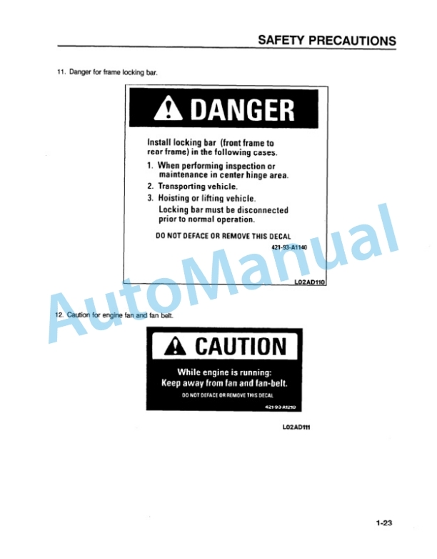 Alternative view of Komatsu WA250-1LC Wheel Loader Operation and Maintenance Manual CEAMW18021