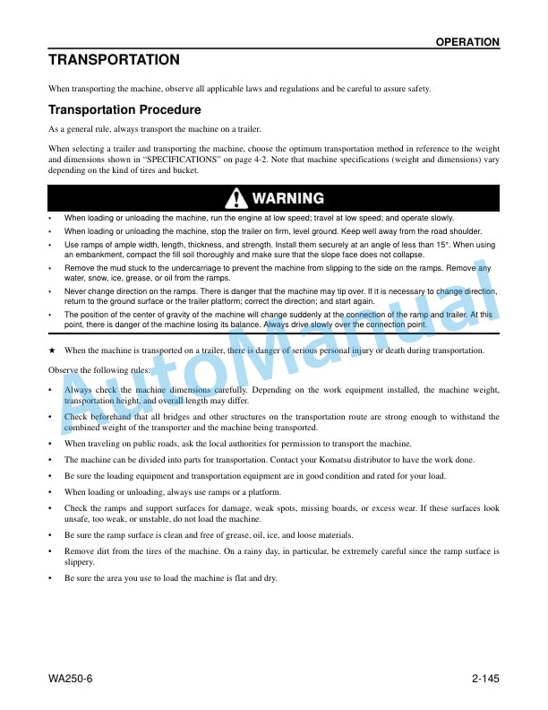 Komatsu WA250-3 Wheel Loader Operation and Maintenance Manual CEAM000503 4 Komatsu WA250-3 Wheel Loader Operation and Maintenance Manual CEAM000503 - Image 4