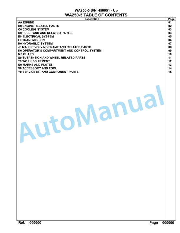 Komatsu WA250-5 Parts Manual H50051-UP 1 Komatsu WA250-5 Parts Manual H50051-UP