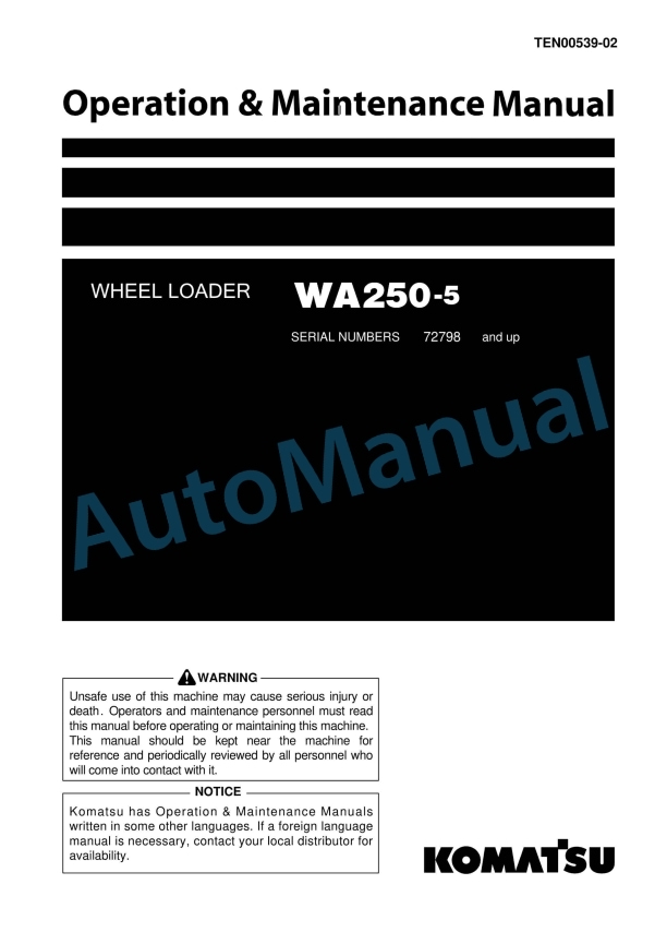 Komatsu WA250-5 Wheel Loader Operation and Maintenance Manual TEN00539-02