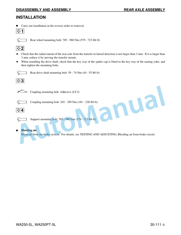 Komatsu WA250-5L, WA250PT-5L Wheel Loader, Waste Handler Shop Manual CEBM011605 5 Komatsu WA250-5L, WA250PT-5L Wheel Loader, Waste Handler Shop Manual CEBM011605 - Image 5