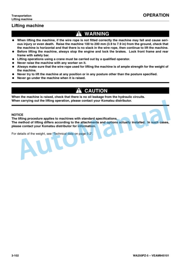 Komatsu WA250PZ-5 Wheel Loader Operation and Maintenance Manual VEAM945101 4 Komatsu WA250PZ-5 Wheel Loader Operation and Maintenance Manual VEAM945101 - Image 4