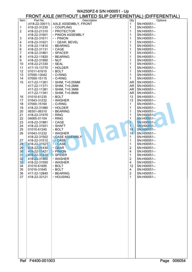 Komatsu WA250PZ-6 Wheel Loader Parts Manual H00051 3 Komatsu WA250PZ-6 Wheel Loader Parts Manual H00051-3