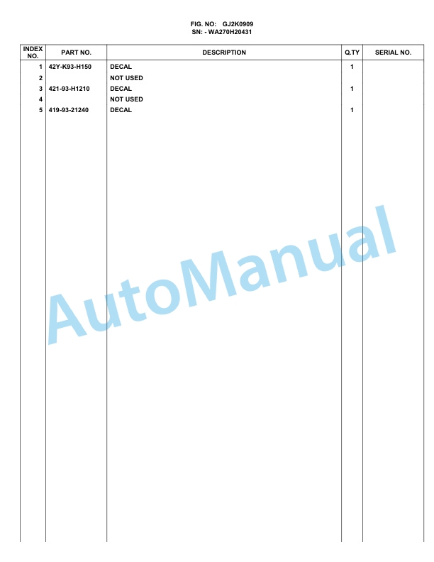 Komatsu WA270-3 Parts Manual WA270H20051 5 Komatsu WA270-3 Parts Manual WA270H20051-5