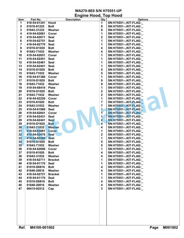 Komatsu WA270-8E0 Parts Manual WA00041H 5 Komatsu WA270-8E0 Parts Manual WA00041H-5